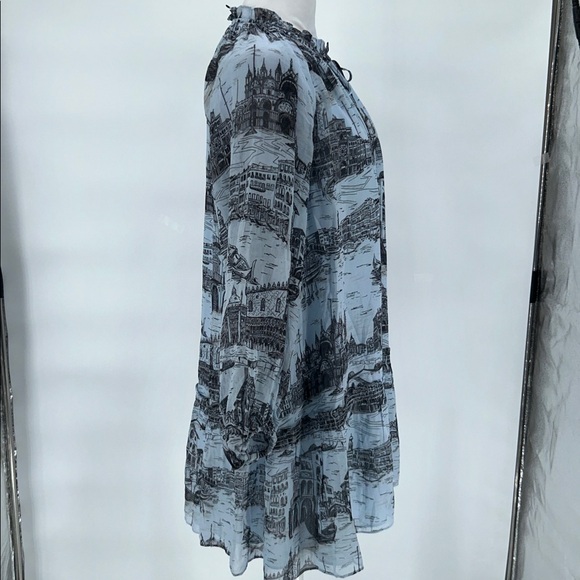 Derek Lam - Pale Blue & Black Toile Print Chiffon Dress Sz 8 - Picture 5 of 10